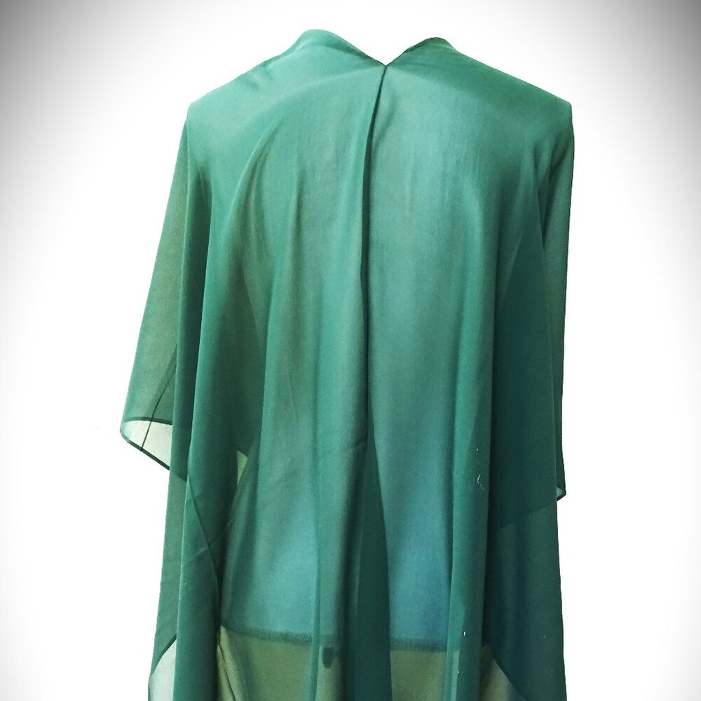 EILEEN FISHER Sheer Silk Georgette Wrap Boxy Fit Knee Length in Pine Green - Picture 6 of 10